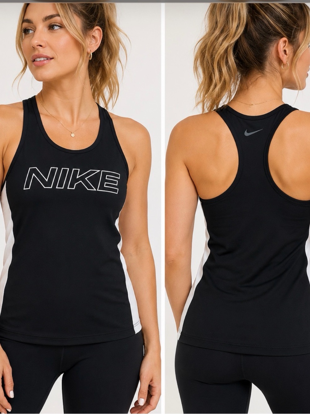 Nike Pro Dri-FIT Racerback Tank Top Black White Athletic Workout Women’s XS